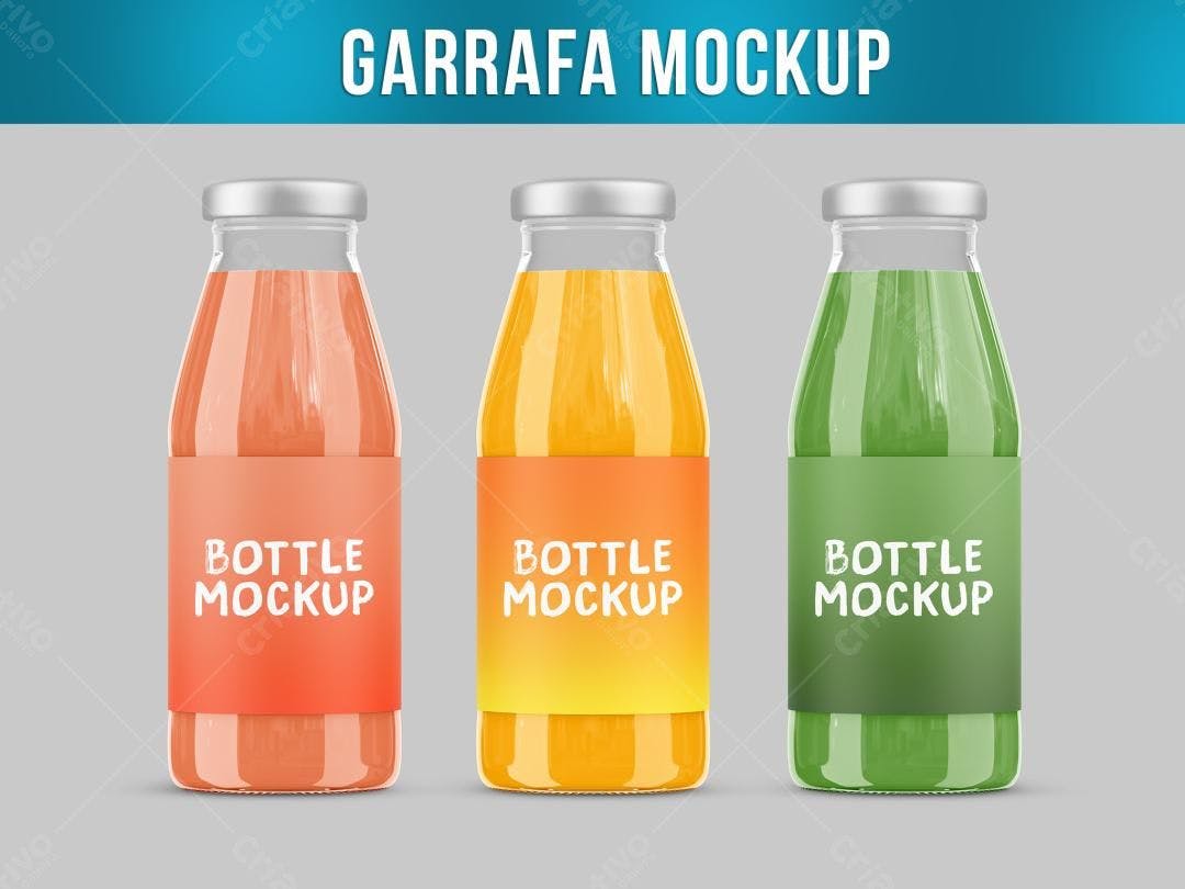 Mockup Realista de Garrafas de Vidro com Sucos