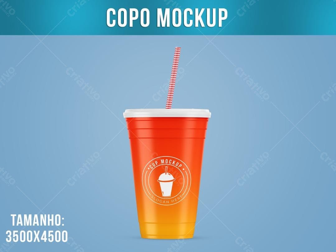 Mockup Realista de Copo Descartável com Degradê Laranja