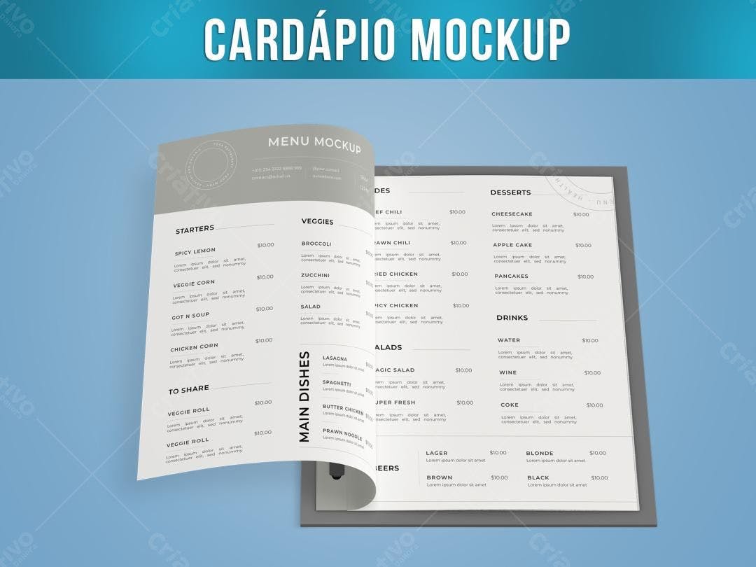 Mockup de Cardápio Moderno para Restaurante