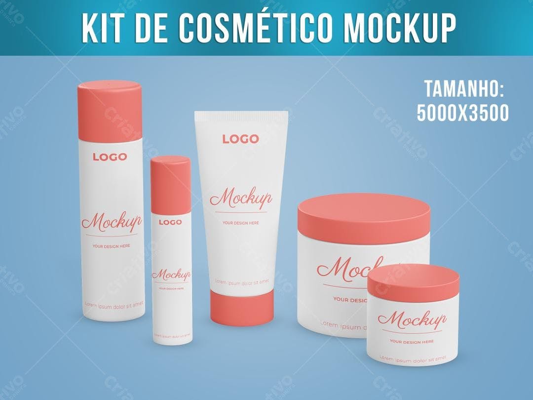 Mockup Kit Cosmético Realista: Rosa Claro e Branco