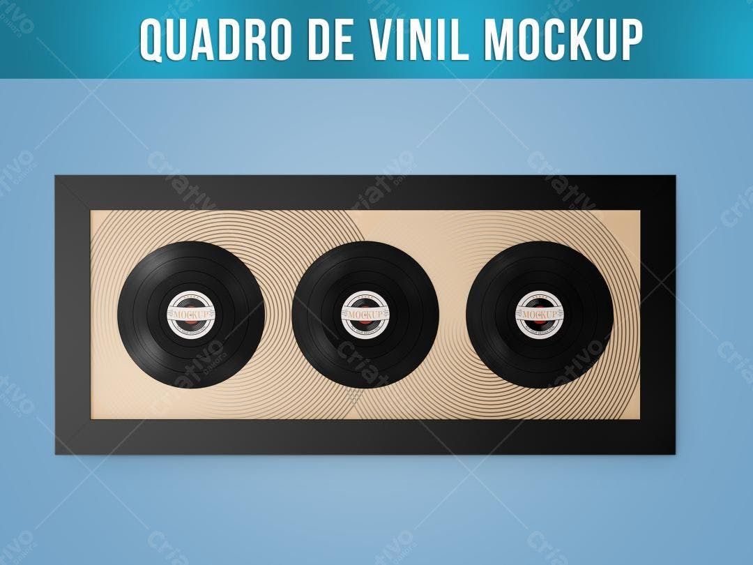 Mockup Quadro com 3 Discos de Vinil - Design Retrô