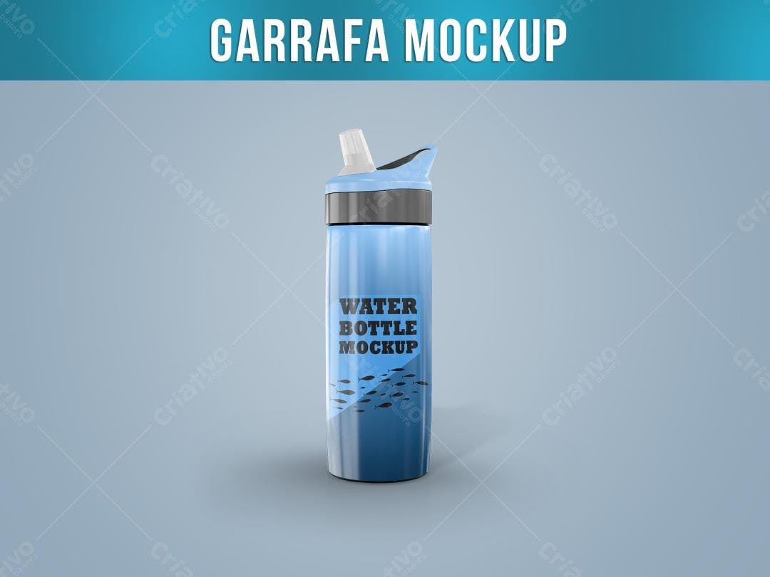 Mockup Garrafa Água Azul Realista: Design Moderno