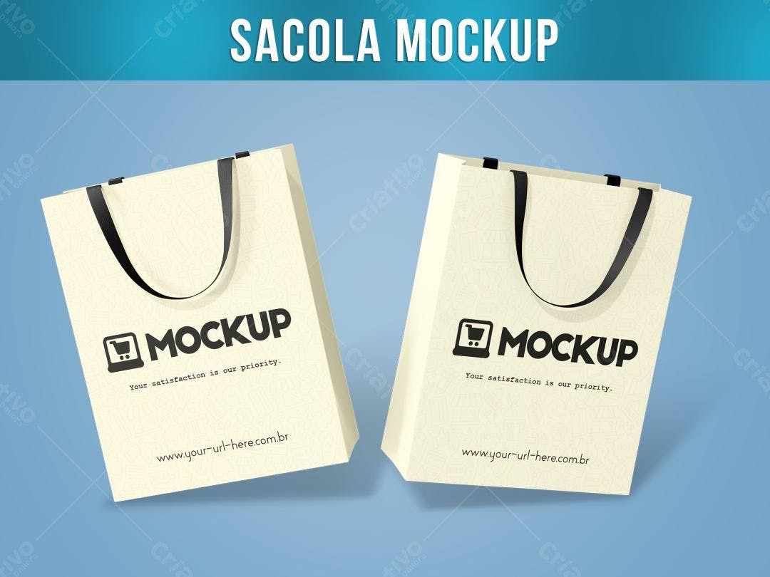 Mockup de Sacola de Compras em Bege Claro com Alças Pretas