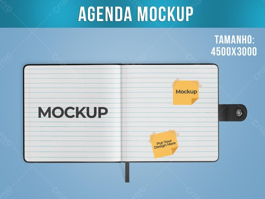 Mockup Agenda Aberta com Notas Amarelas