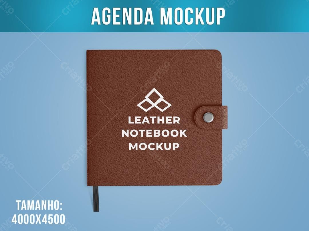 Mockup de Agenda em Couro Marrom - Design Realista
