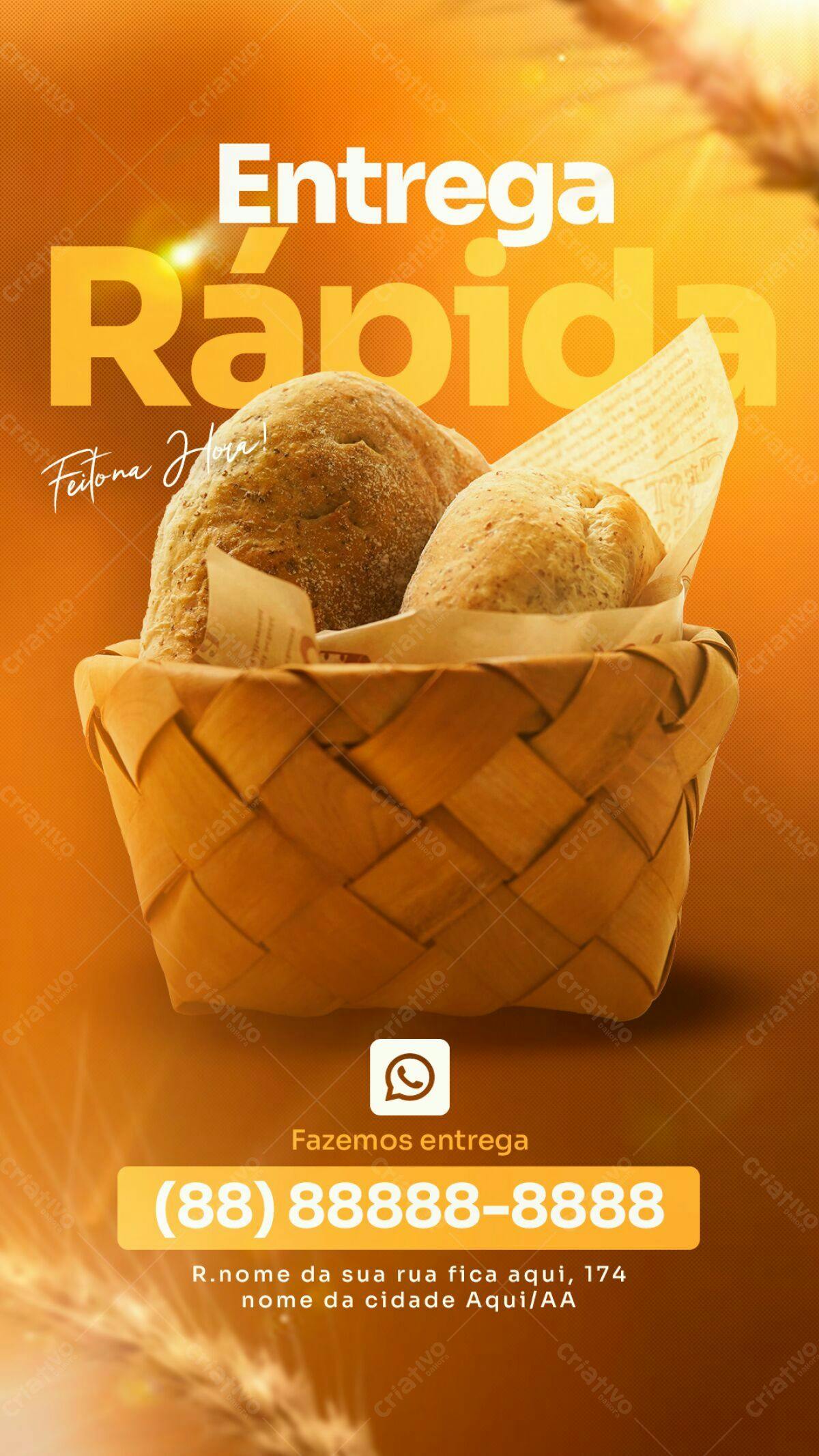 Flyer para Padaria com Entrega Rápida PSD Editável