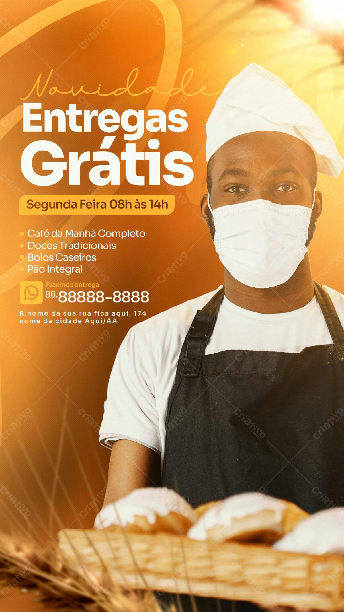 Flyer Padaria Entrega Grátis PSD Editável