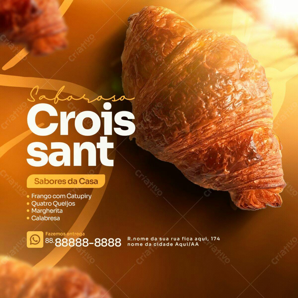 Flyer para Padaria com Croissant PSD Editável