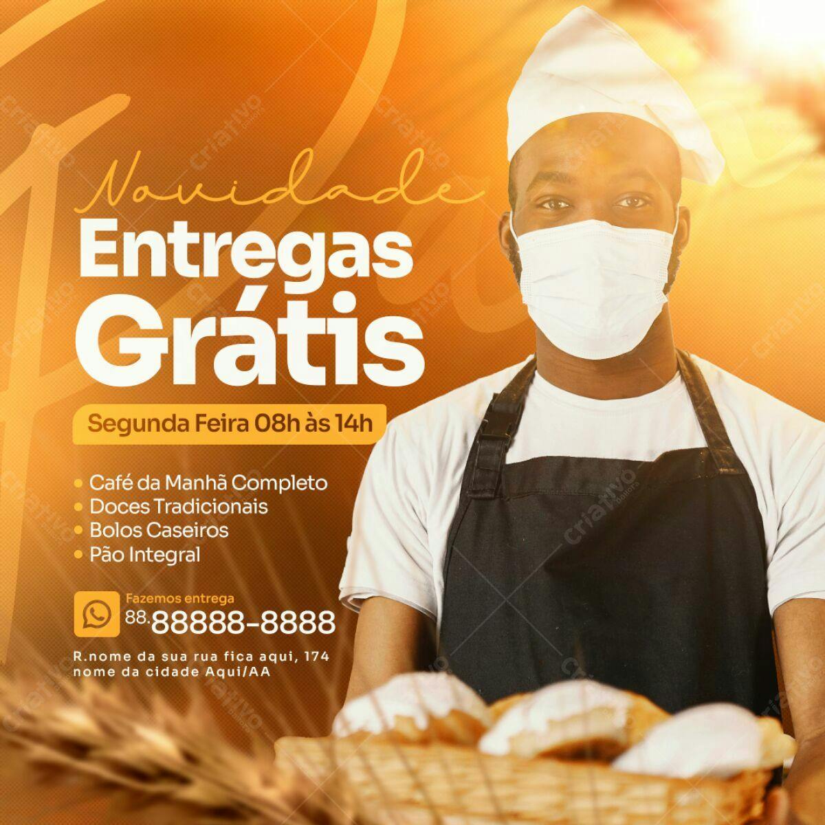 Flyer Padaria com Entrega Grátis PSD Editável