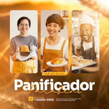 Feliz dia do panificador post instagram panificadora social media psd