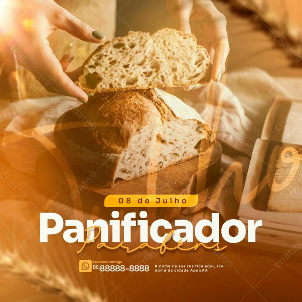 Frase 08 De Julho Dia Do Panificador Feed Panificadora Social Media Psd