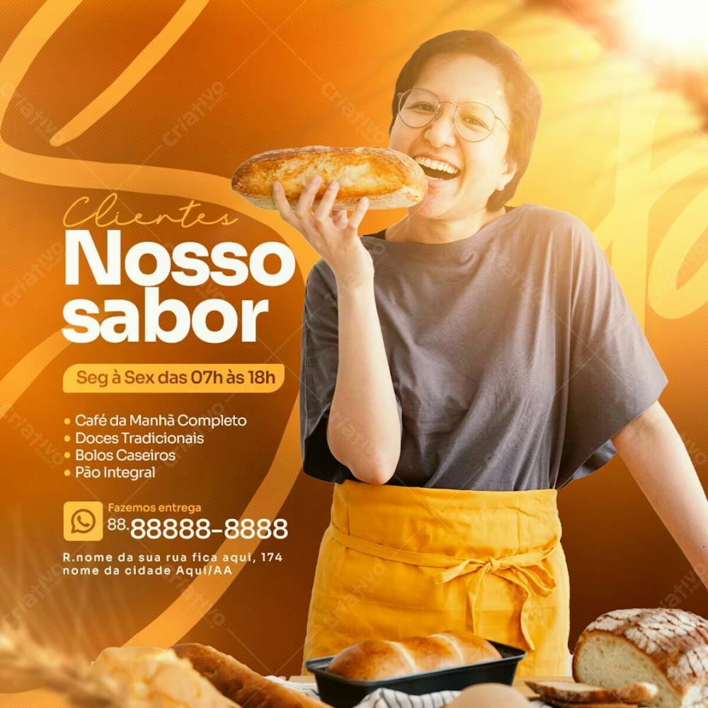 Nosso Sabor Tradicional De Pães Panificadora Social Media Psd