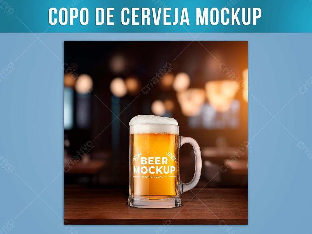 Mockup Realista de Copo de Cerveja em Bar