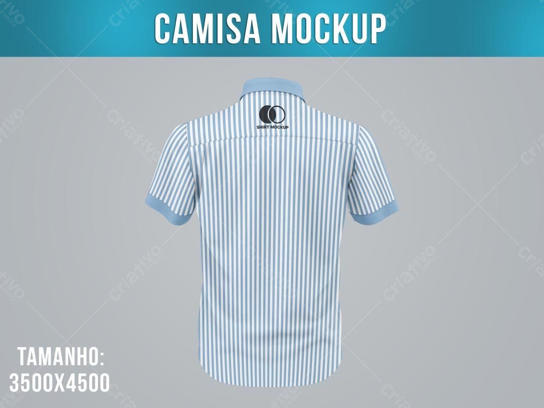 Mockup Camisa Listras Azul e Branca - Vista Traseira