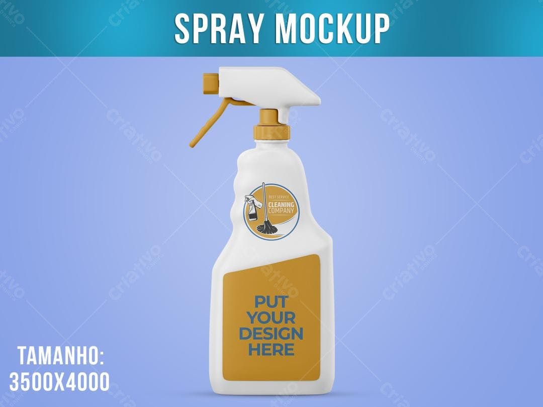 Mockup de Spray Limpeza: Design Moderno em Branco e Dourado