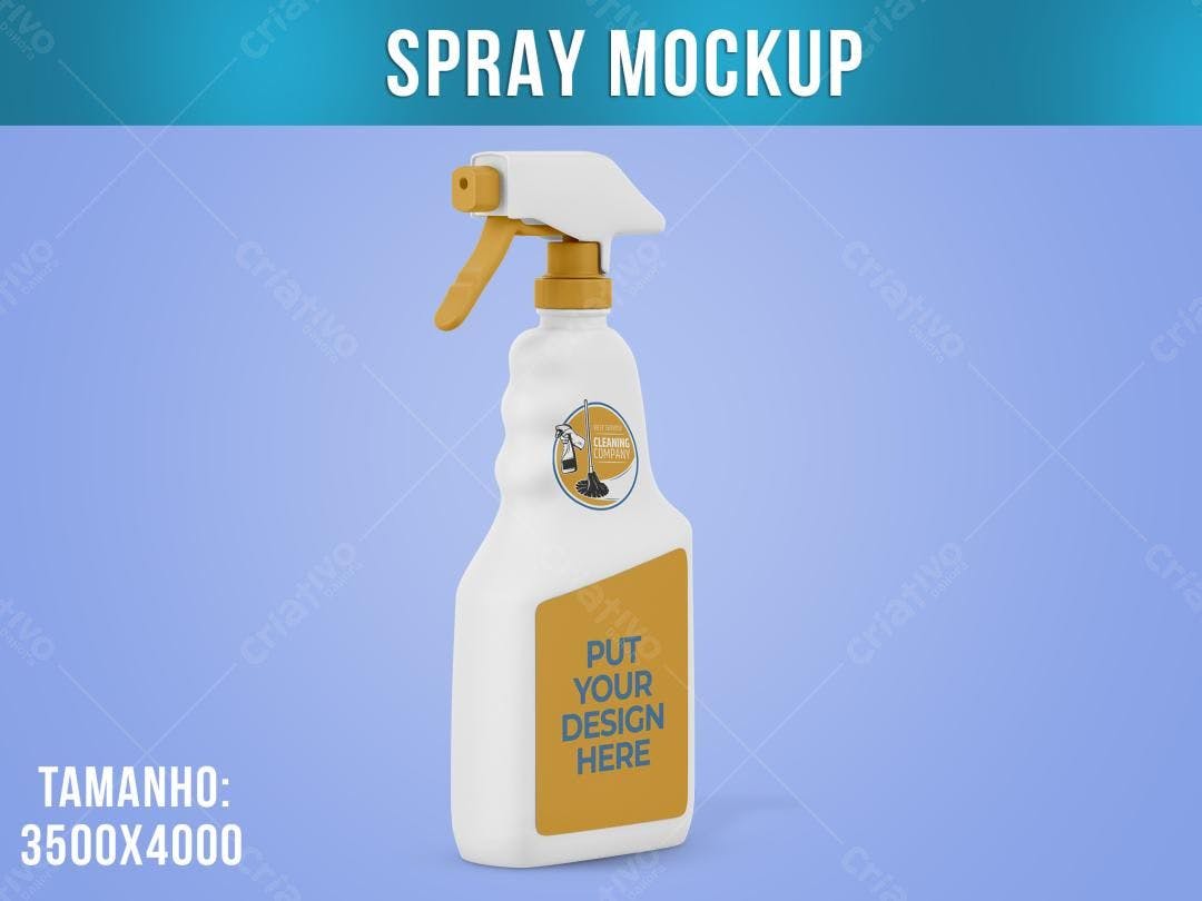 Mockup Realista de Spray Limpeza: Branco e Dourado