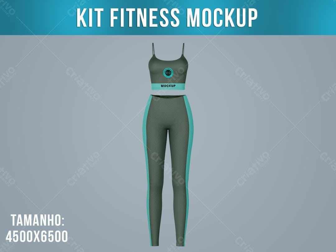 Mockup Roupa Fitness: Top e Legging Cinza e Azul Claro