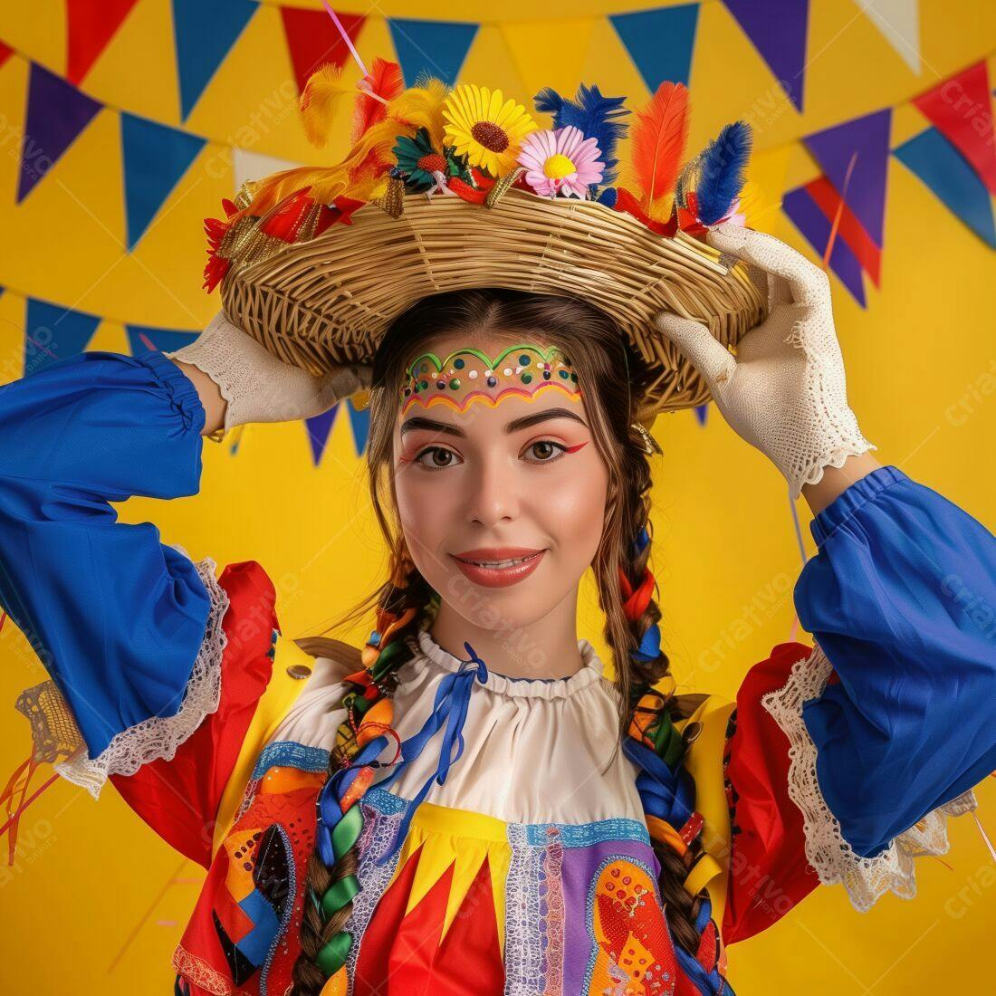 Mulher jovem com traje de festa junina