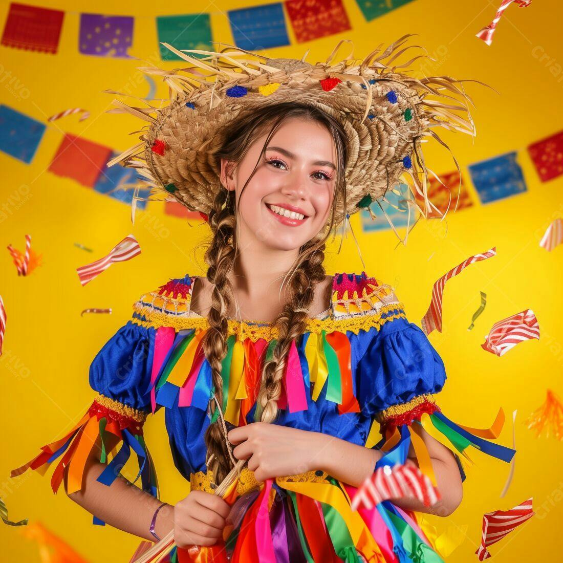 Menina sorridente em traje de Festa Junina