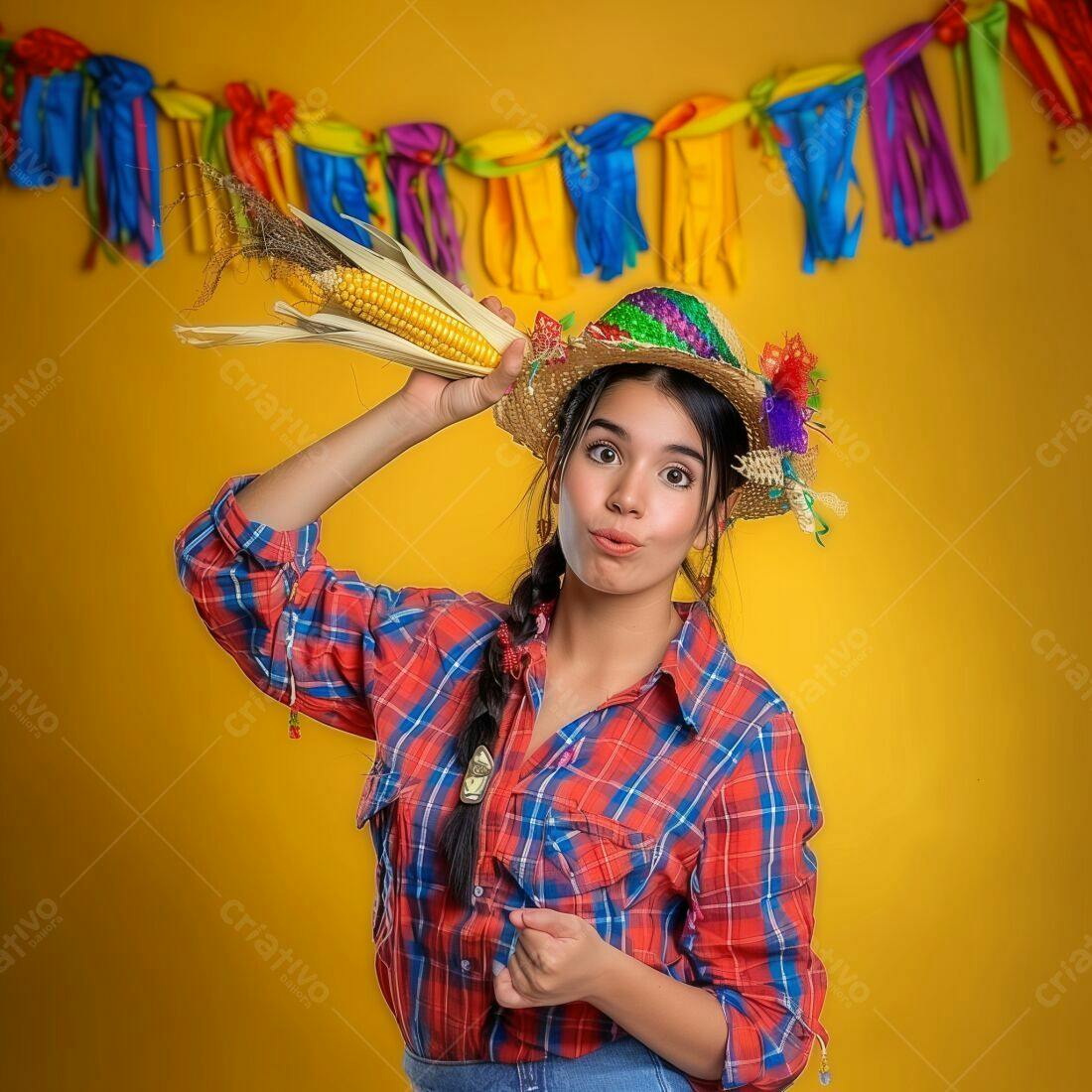Menina com espiga de milho Festa Junina