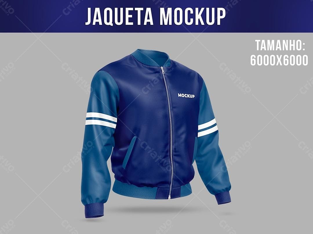Mockup Jaqueta Azul Marinho e Royal com Detalhes Brancos