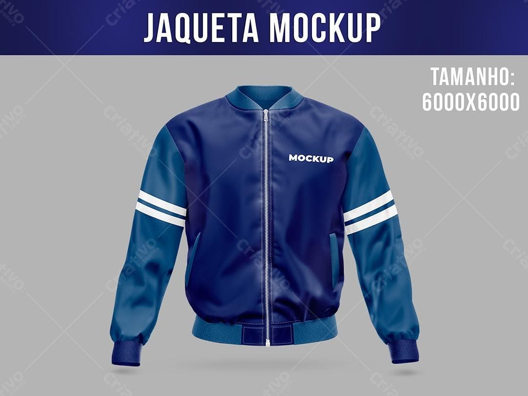 Mockup Jaqueta Azul com Detalhes Brancos - Estilo Esportivo