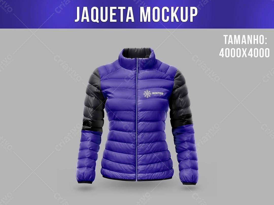 Mockup Jaqueta Feminina Inverno: Roxa e Preta, Estilo Realista