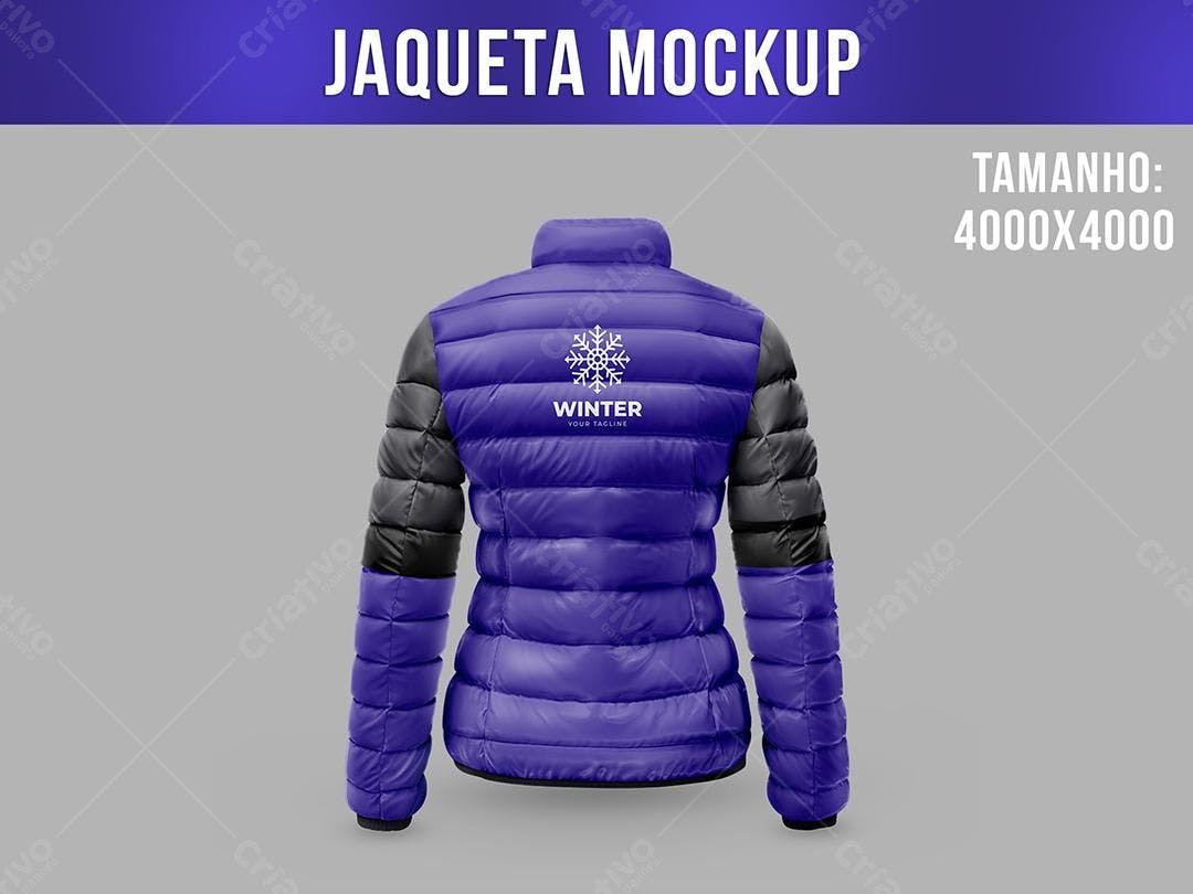 Mockup Jaqueta Feminina Roxa com Detalhes Pretos - Estilo Inverno