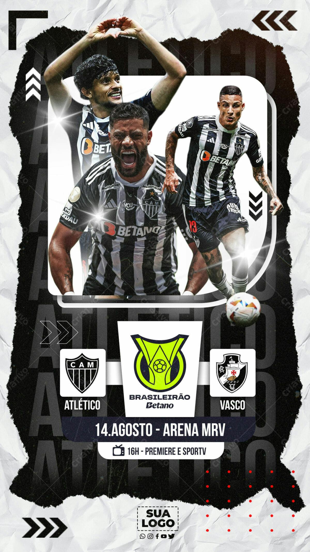 Flyer Atlético x Vasco Brasileirão PSD Editável