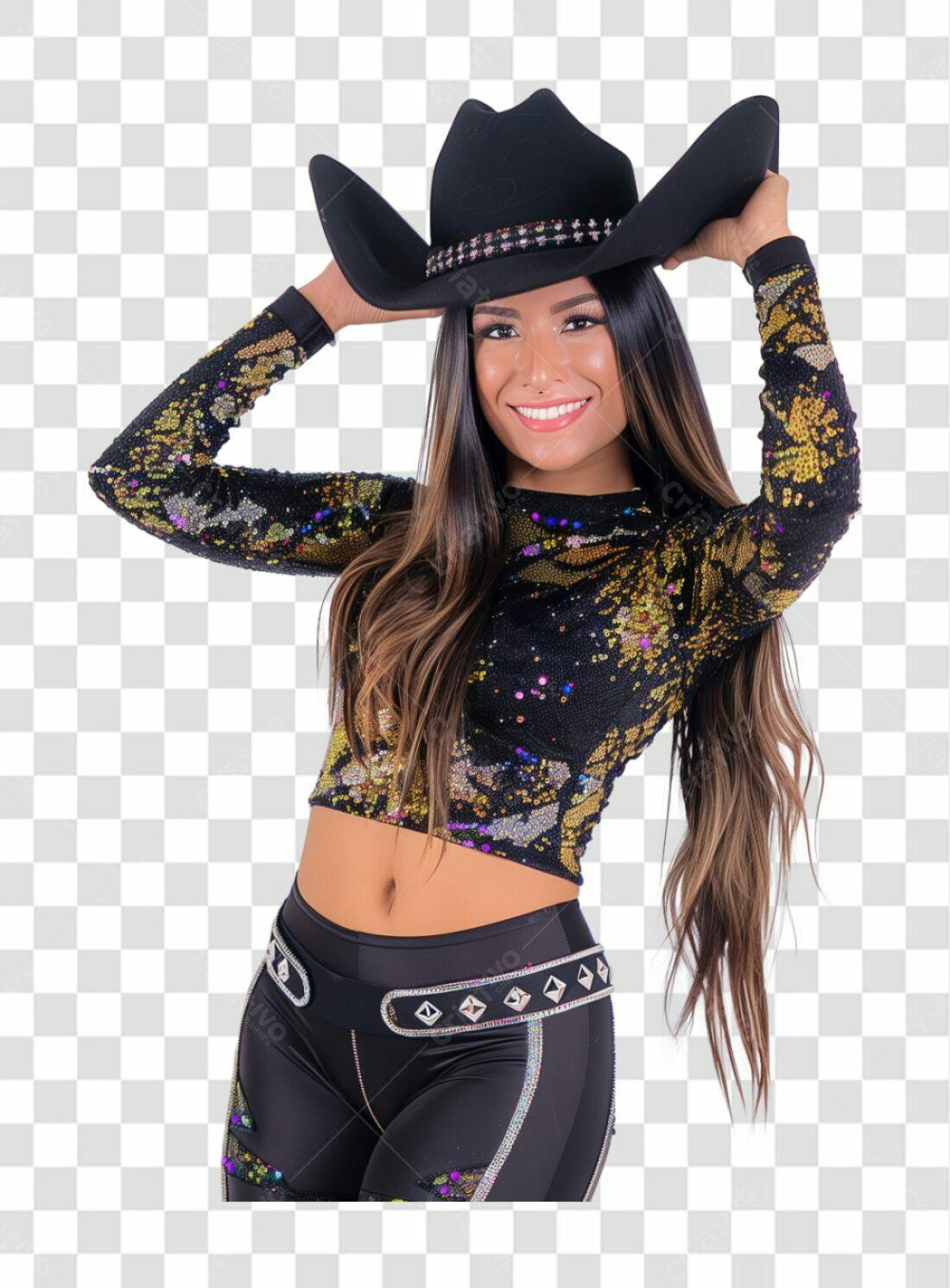 Imagem PNG mulher chapéu country fundo transparente