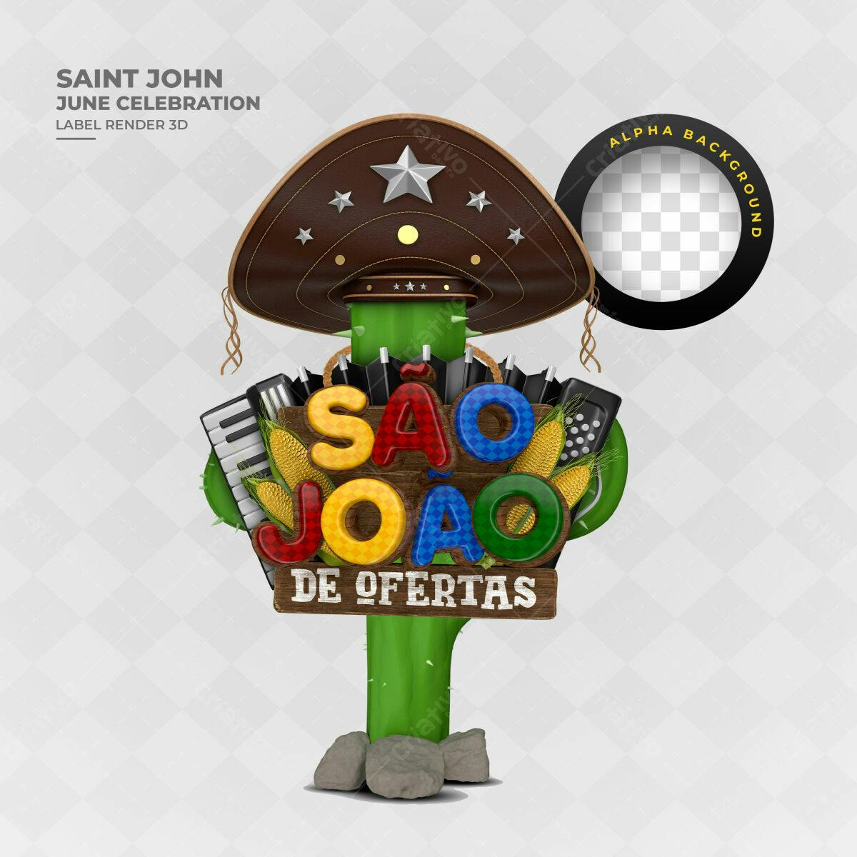 PSD Festa Junina São João com Cactus e Chapéu PSD Editável