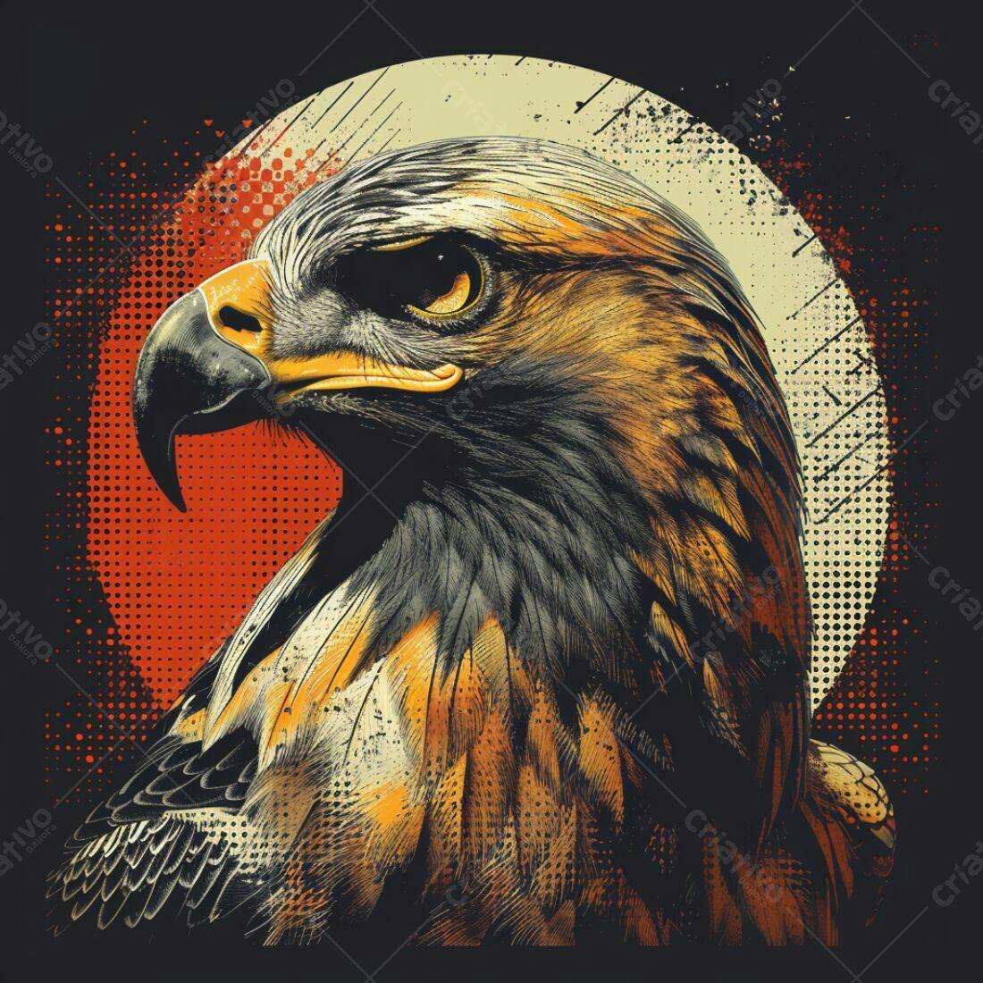 Águia majestosa em estilo grunge sobre fundo vermelho