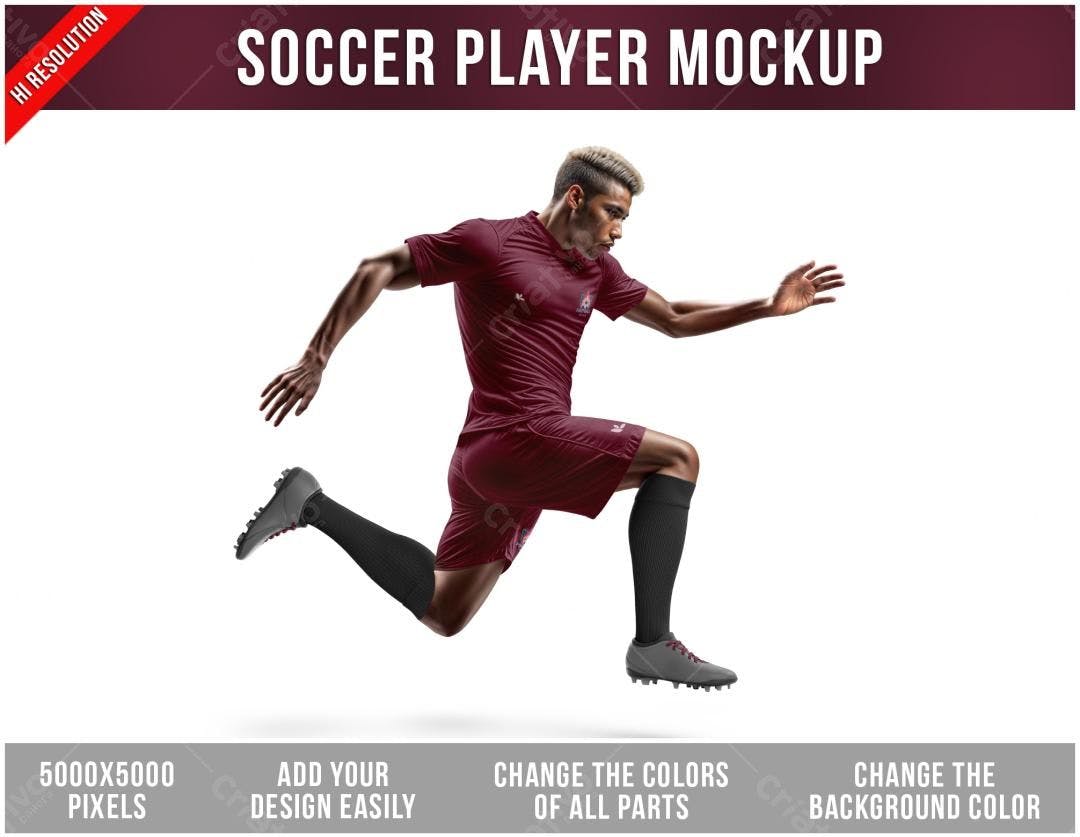 Mockup de Jogador de Futebol em Ação - Design Esportivo