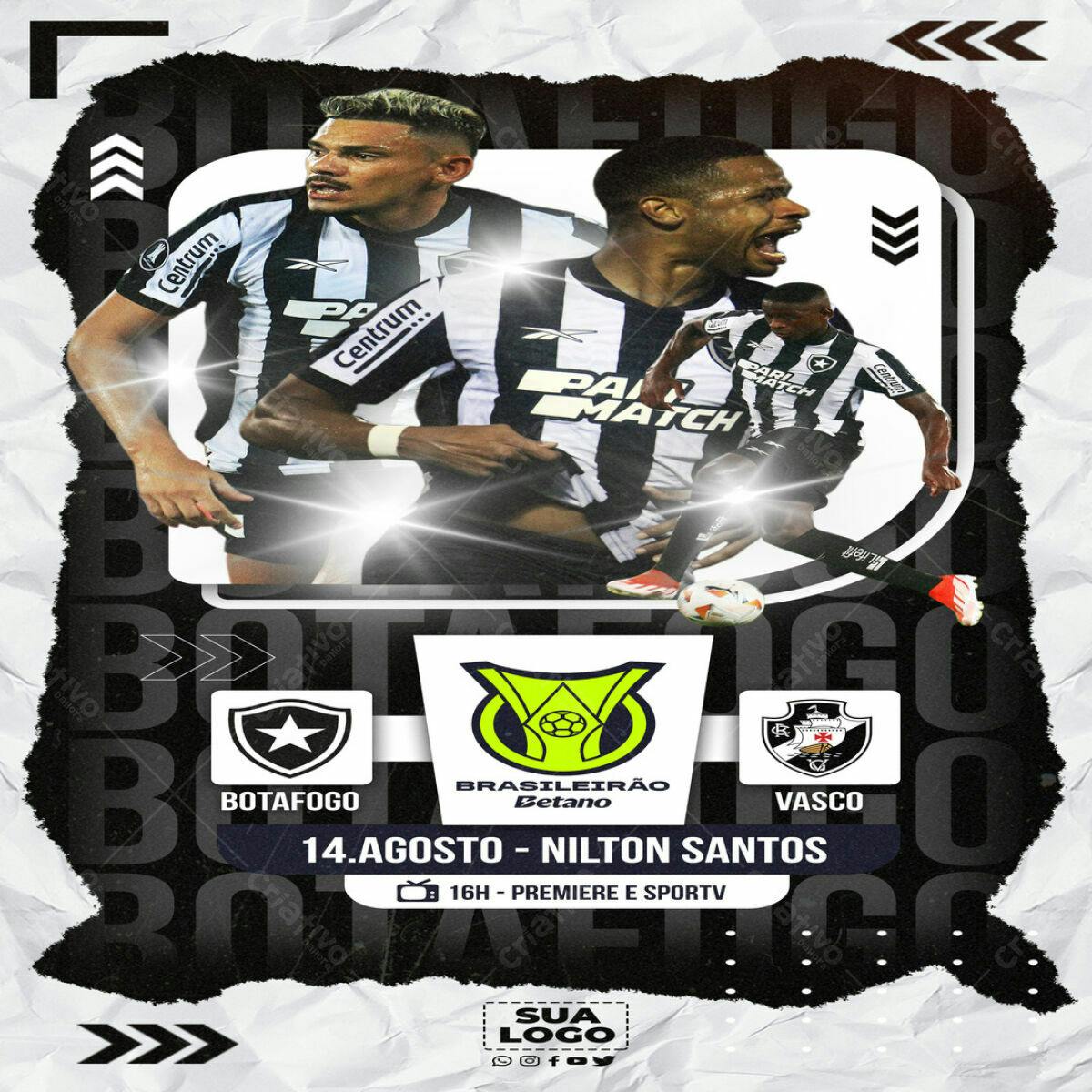 Flyer Botafogo x Vasco Brasileirão PSD Editável