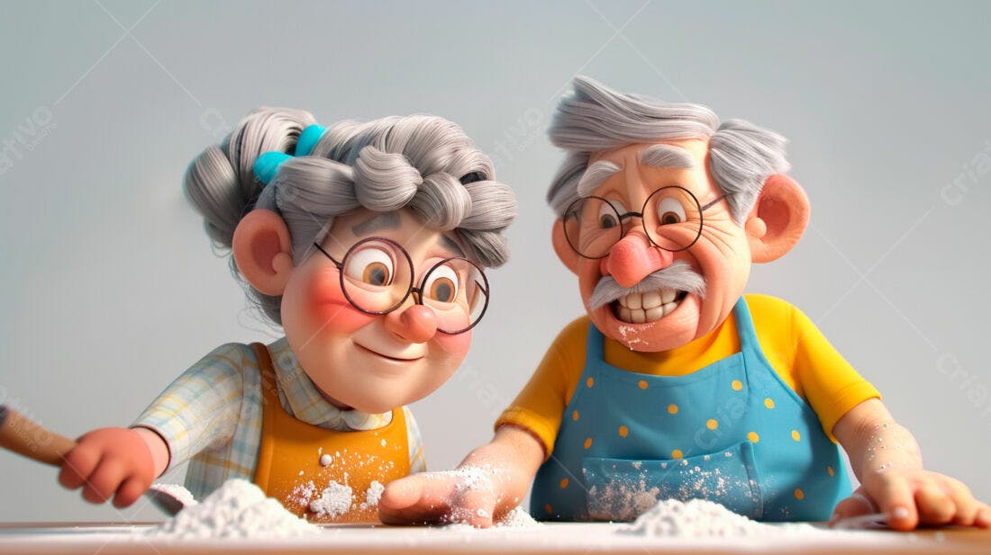 Casal de idosos na cozinha preparando receita