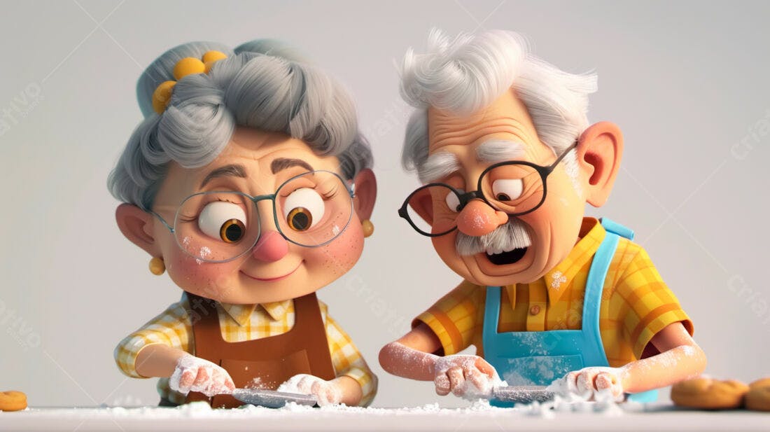 Casal idoso assando em cozinha aconchegante