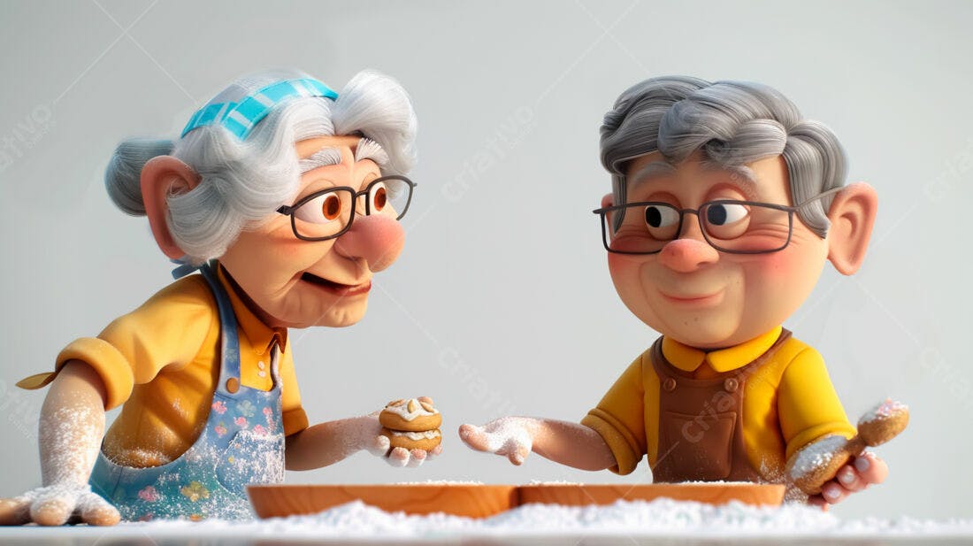 Casal de idosos assando biscoitos