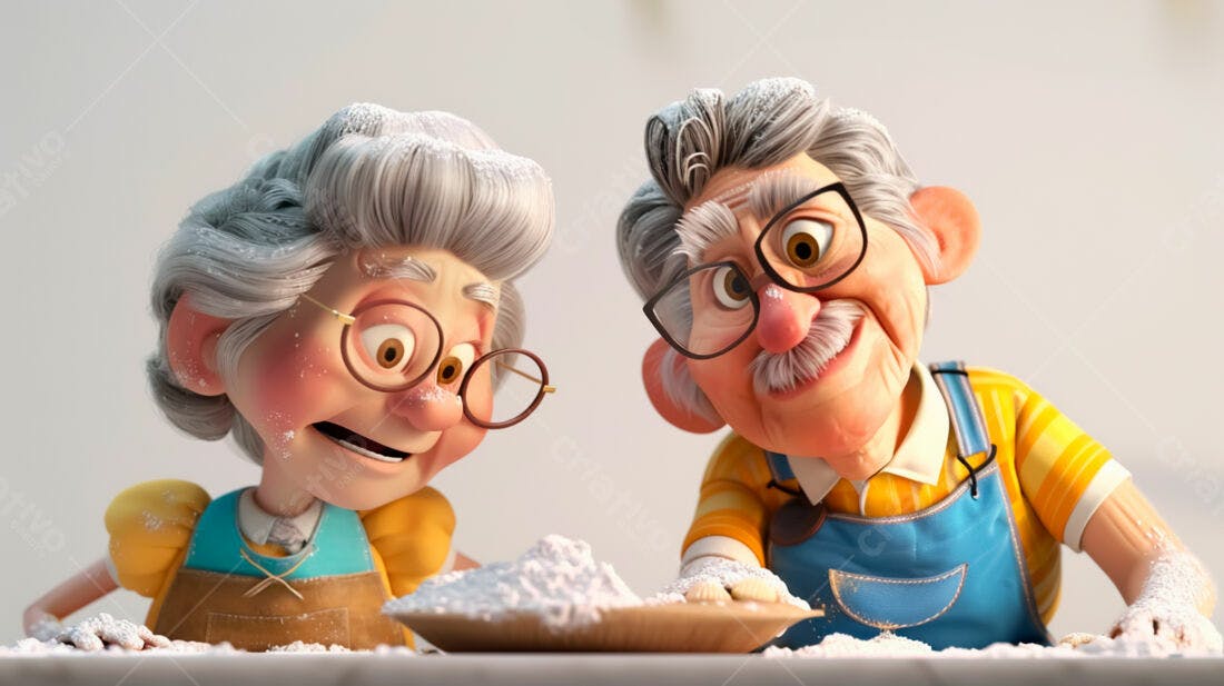 Casal de idosos preparando farinha