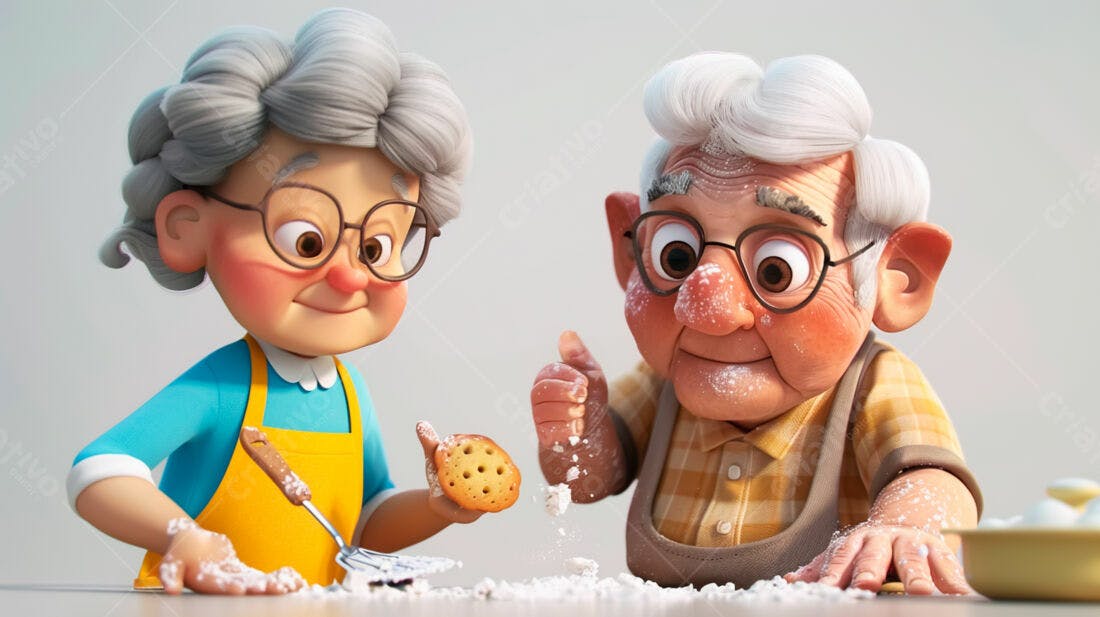 Casal de idosos preparando biscoitos