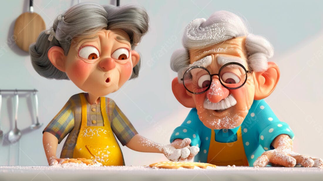 Casal idoso assando biscoitos na cozinha