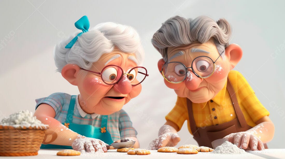 Avós confeiteiros preparando biscoitos