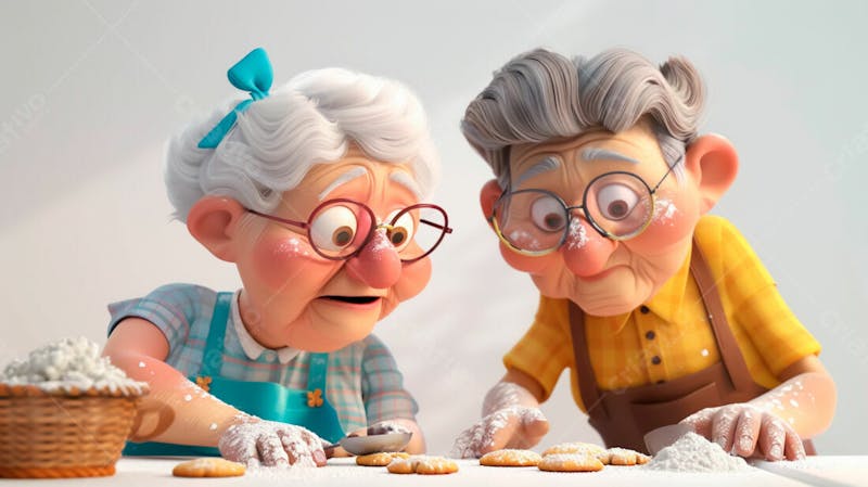 Avós preparando biscoito para os netos 3d 27