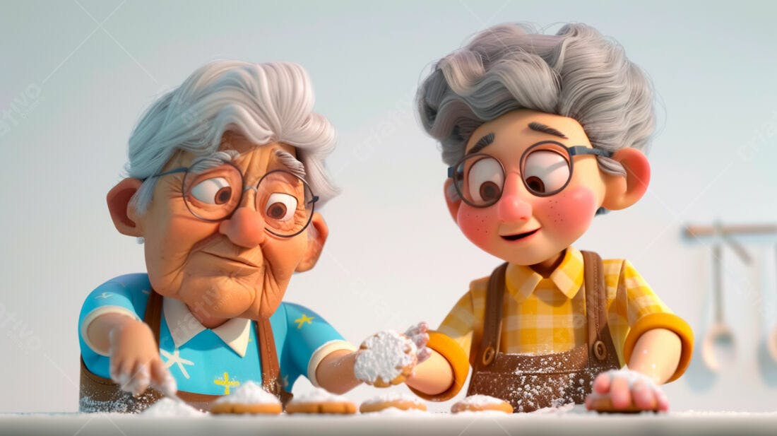 Avó e neto confeitando biscoitos