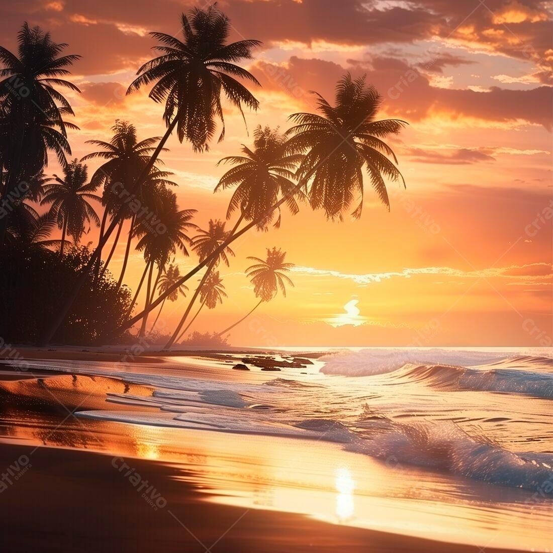 Pôr do sol tropical em praia paradisíaca