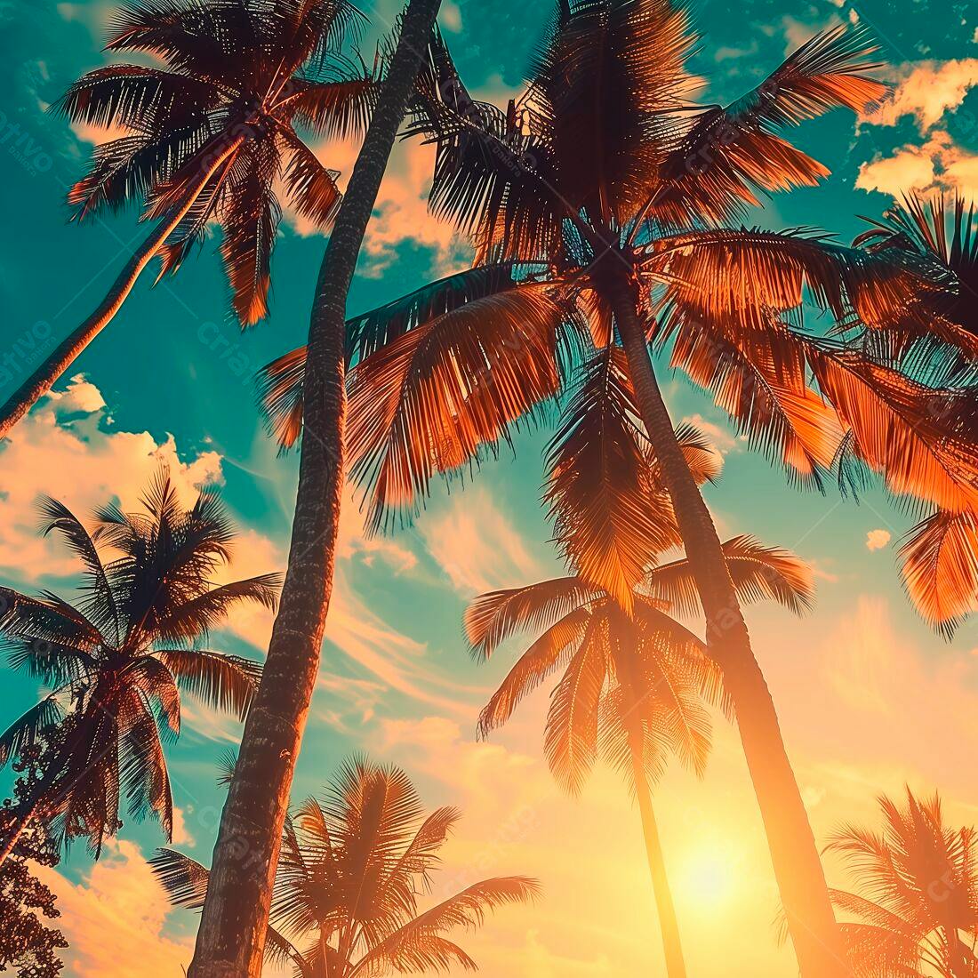 Palmeiras ao pôr do sol tropical