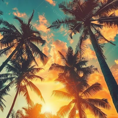 Imagem Da Praia Ao Por Do Sol Com Coqueiros