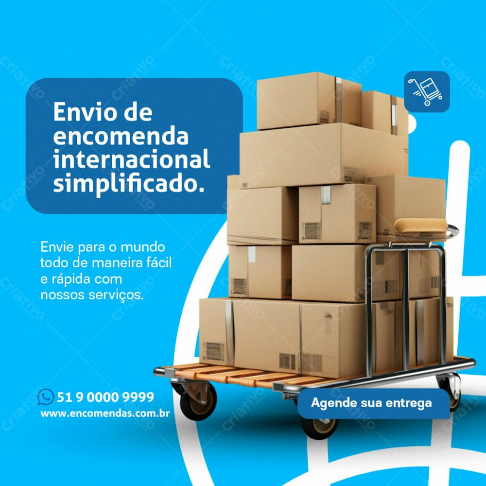 Encomenda Internacional Social Media Transportadora Psd