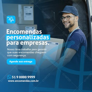 Encomenda personalizada social media transportadora psd