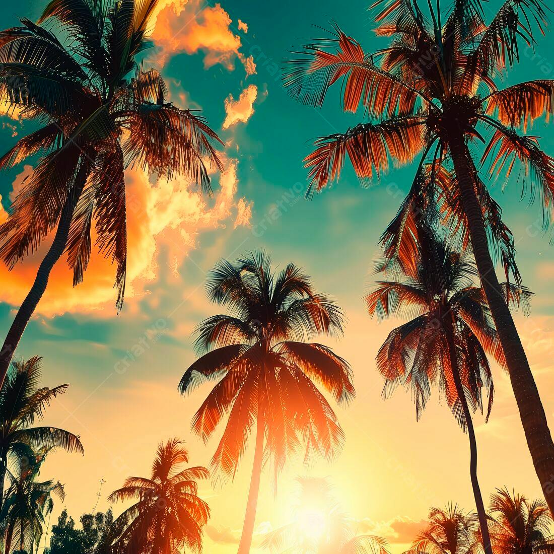 Palmeiras no Pôr do Sol Tropical