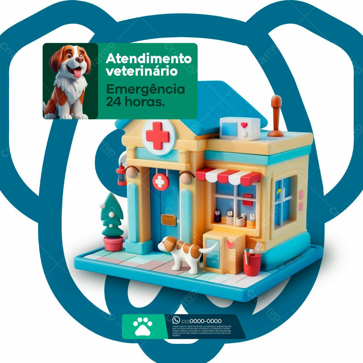 Flyer Veterinária 24h PSD Editável